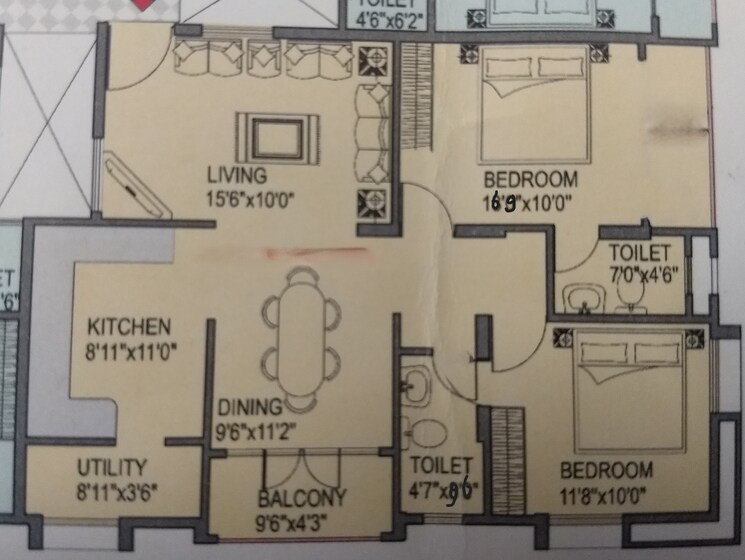 Floor Plan, uday-suryodaya 2 Bedroom 1120 Sq.Ft. Apartment In Whitefield Bangalore 7702809