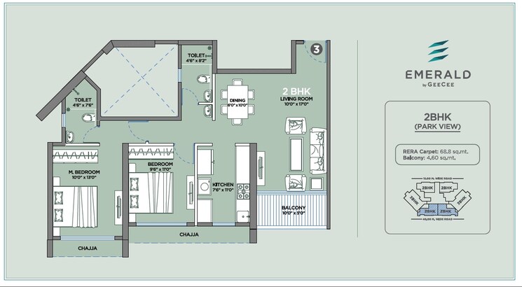 Floor Plan, geecee-emerald 3 Bedroom 1755 Sq.Ft. Apartment In Kharghar Navi Mumbai 7712875
