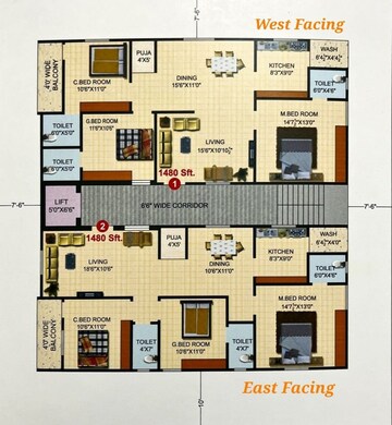 Floor Plan in 3 BHK Apartment at Manikonda – for Sale