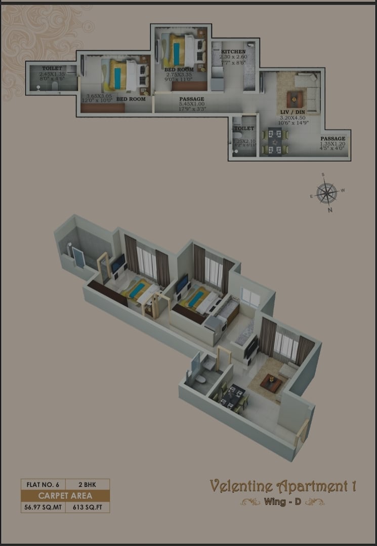 Floor Plan, valentine-apartments 2 Bedroom 613 Sq.Ft. Apartment In Goregaon East Mumbai 7721200