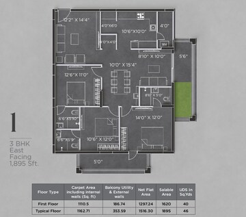 Floor Plan in 3 BHK Apartment at Bricks Cyberwoods, Osman Nagar – for Sale