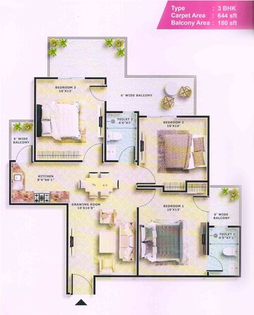 Floor Plan in 3 BHK Apartment at Emerald Anmol, Sector 88 – for Sale