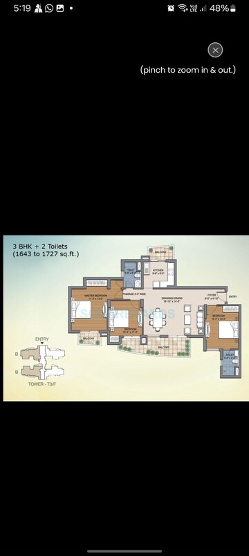 Floor Plan in 3 BHK Apartment at BPTP The Resort, Sector 75 – for Sale