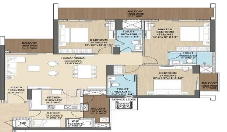 Floor Plan, kharadi 3 Bedroom 900 Sq.Ft. Builder Floor In Kharadi Pune 7751806