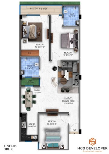 Floor Plan in 2 BHK Builder Floor at Chattarpur – for Sale