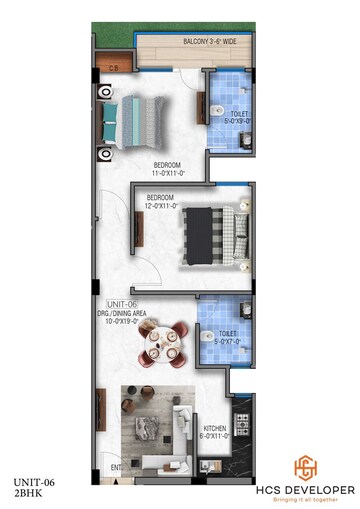 Floor Plan in 2 BHK Builder Floor at Chattarpur – for Sale
