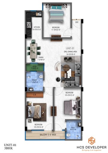 Floor Plan in 3 BHK Builder Floor at Paras Manor, Gwal Pahari – for Sale