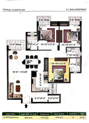 Floor Plan in 4 BHK Apartment at Sector 115 – for Sale