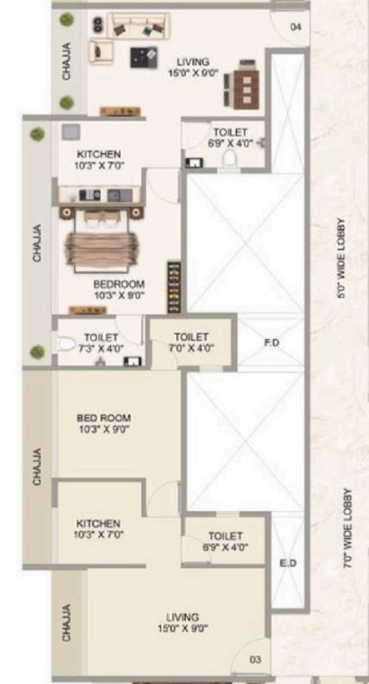 Floor Plan, mahavir-presidential 1 Bedroom 630 Sq.Ft. Builder Floor In Pushpak Nagar Navi Mumbai 7763465