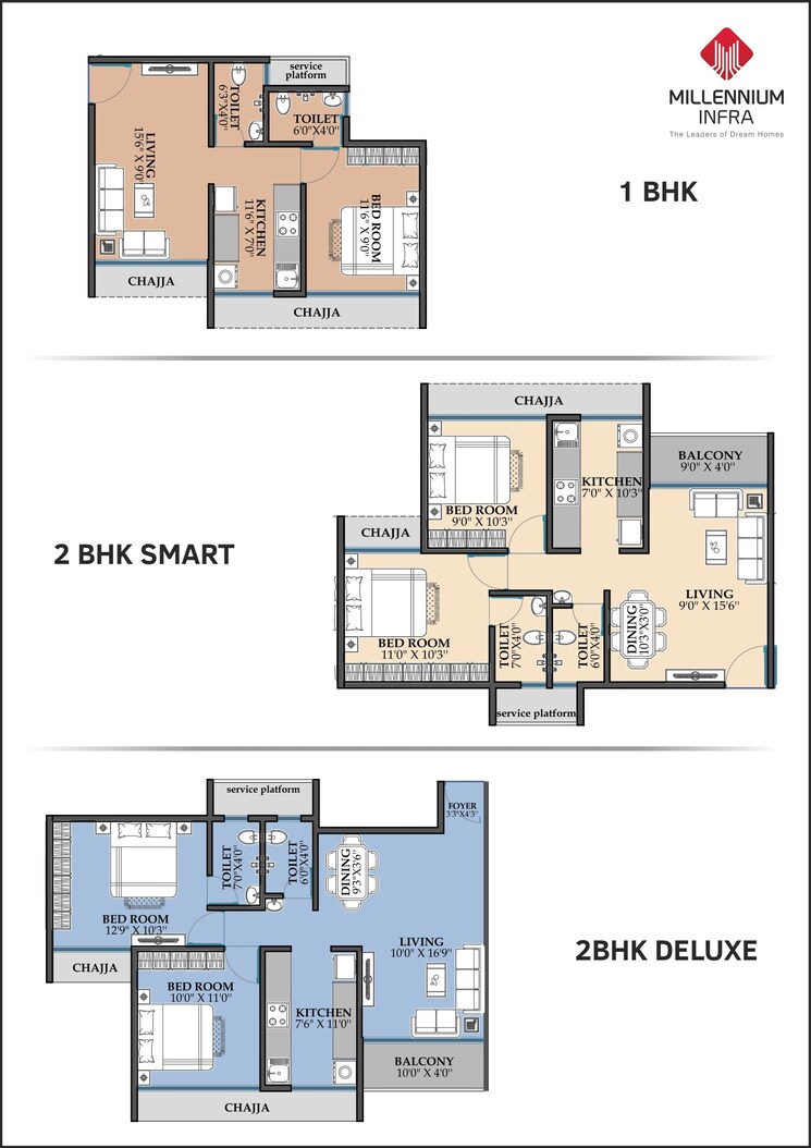 Floor Plan, millennium-flora 3 Bedroom 1535 Sq.Ft. Apartment In New Panvel Sector 17 Navi Mumbai 7769915