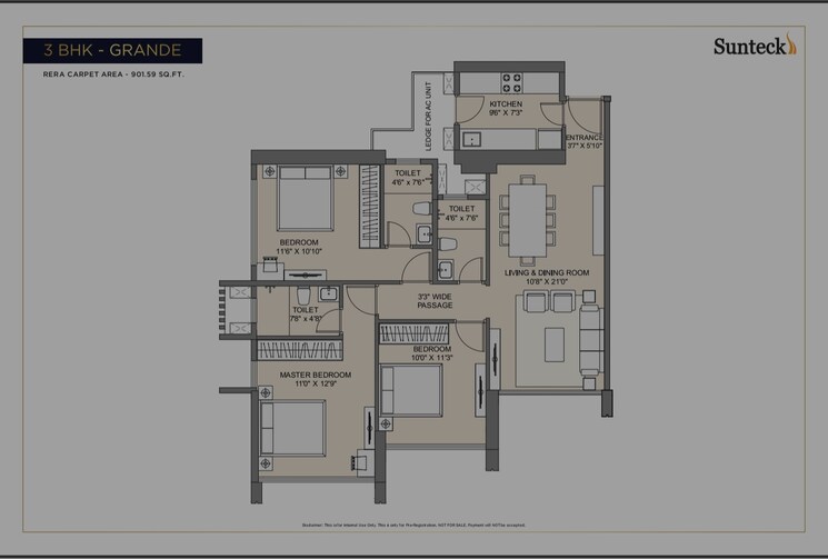 Floor Plan, sunteck-city-avenue-4 3 Bedroom 902 Sq.Ft. Apartment In Goregaon West Mumbai 7771896