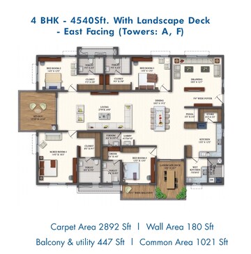 Floor Plan in 4 BHK Apartment at Rajapushpa Pristinia, Kokapet – for Sale