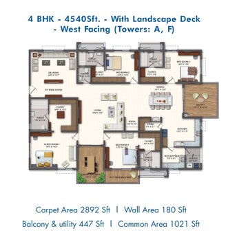 Floor Plan in 4 BHK Apartment at Rajapushpa Pristinia, Kokapet – for Sale