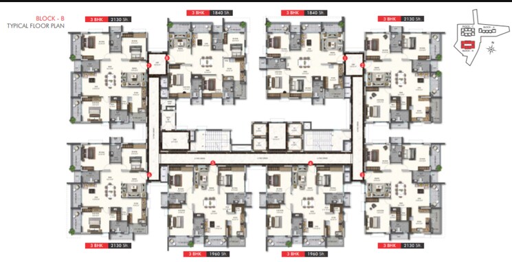Floor Plan, poulomi-avante 3 Bedroom 2130 Sq.Ft. Apartment In Kokapet Hyderabad 7772032