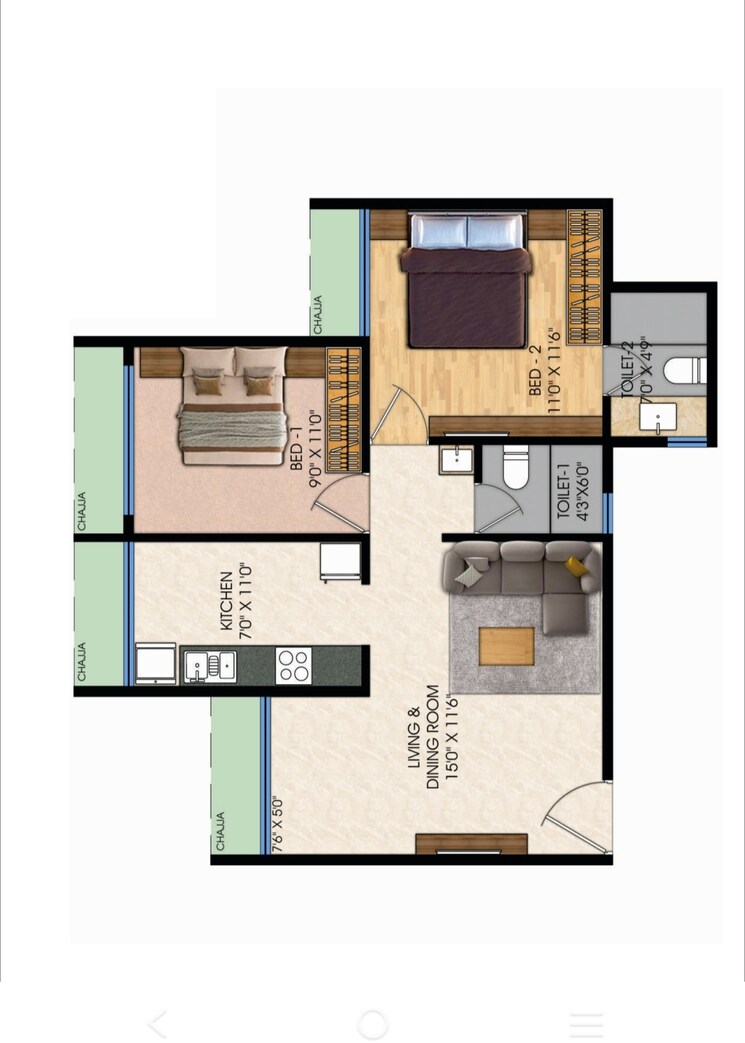 Floor Plan, malhar-24-east 2 Bedroom 623 Sq.Ft. Apartment In Sanpada Navi Mumbai 7772891