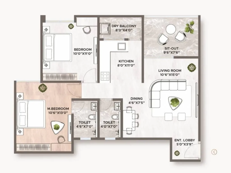 Floor Plan, undri 2 Bedroom 714 Sq.Ft. Builder Floor In Undri Pune 7774176