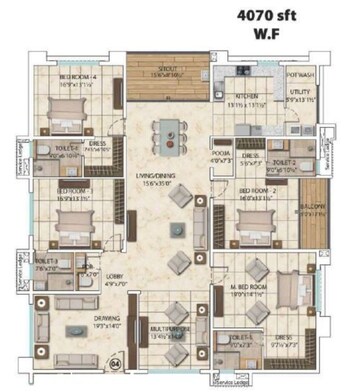 Floor Plan in 4 BHK Apartment at My Home Bhooja, Hi Tech City – for Sale