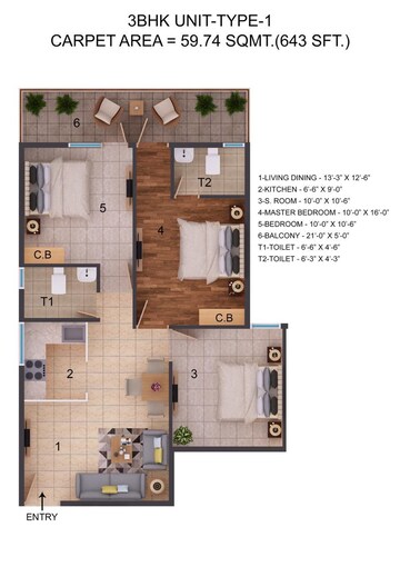 Floor Plan in 2 BHK Apartment at ROF Amaltas, Sector 92 – for Sale