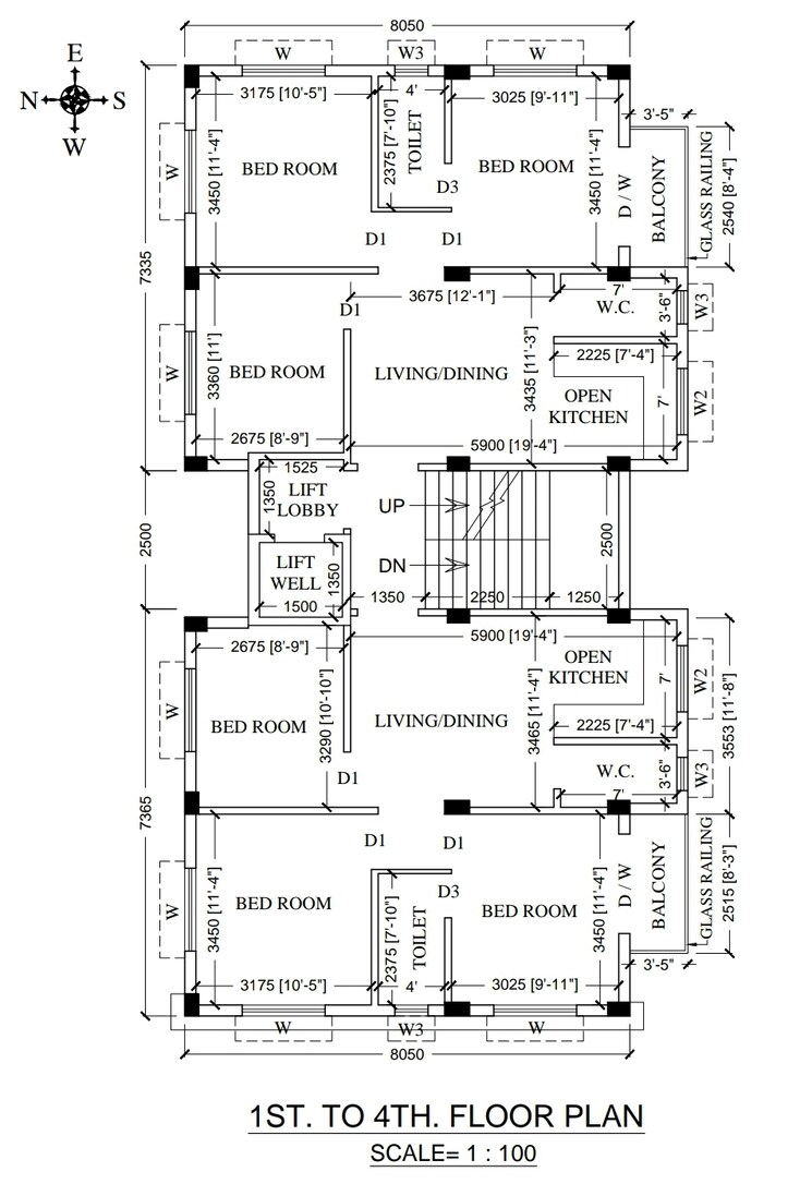 Floor Plan, new town 3 Bedroom 990 Sq.Ft. Apartment In New Town Kolkata 7778263