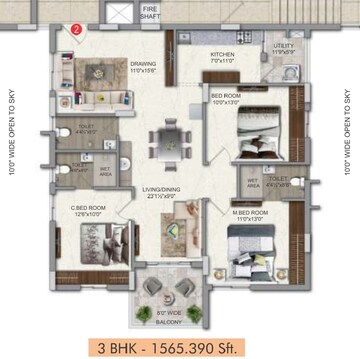 Floor Plan in 3 BHK Apartment at Veekay The Communittee, Mokila – for Sale