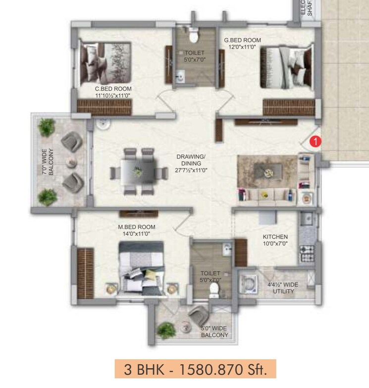 Floor Plan, veekay-the-communittee 2 Bedroom 1580 Sq.Ft. Apartment In Mokila Hyderabad 7782747