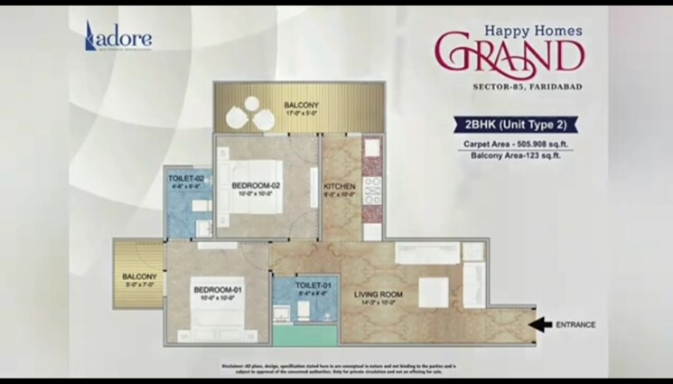 Floor Plan, adore-happy-homes-grand 2 Bedroom 500 Sq.Ft. Apartment In Sector 85 Faridabad 7784943