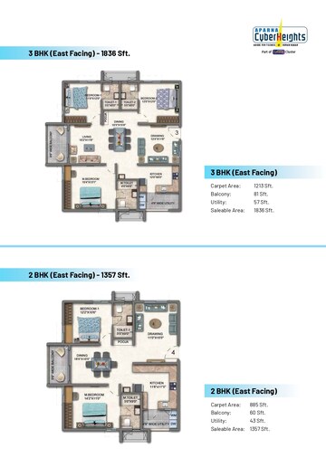 Floor Plan in 2 BHK Apartment at Aparna Cyber Heights, Osman Nagar – for Sale