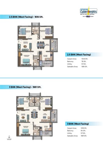 Floor Plan in 2 BHK Apartment at Aparna Cyber Heights, Osman Nagar – for Sale