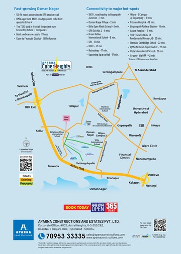 2 BHK Apartment – Map Location View at Aparna Cyber Heights, Osman Nagar - for Sale