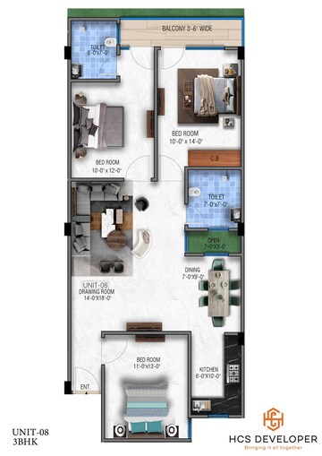 Floor Plan in 3 BHK Builder Floor at Paras Manor, Gwal Pahari – for Sale