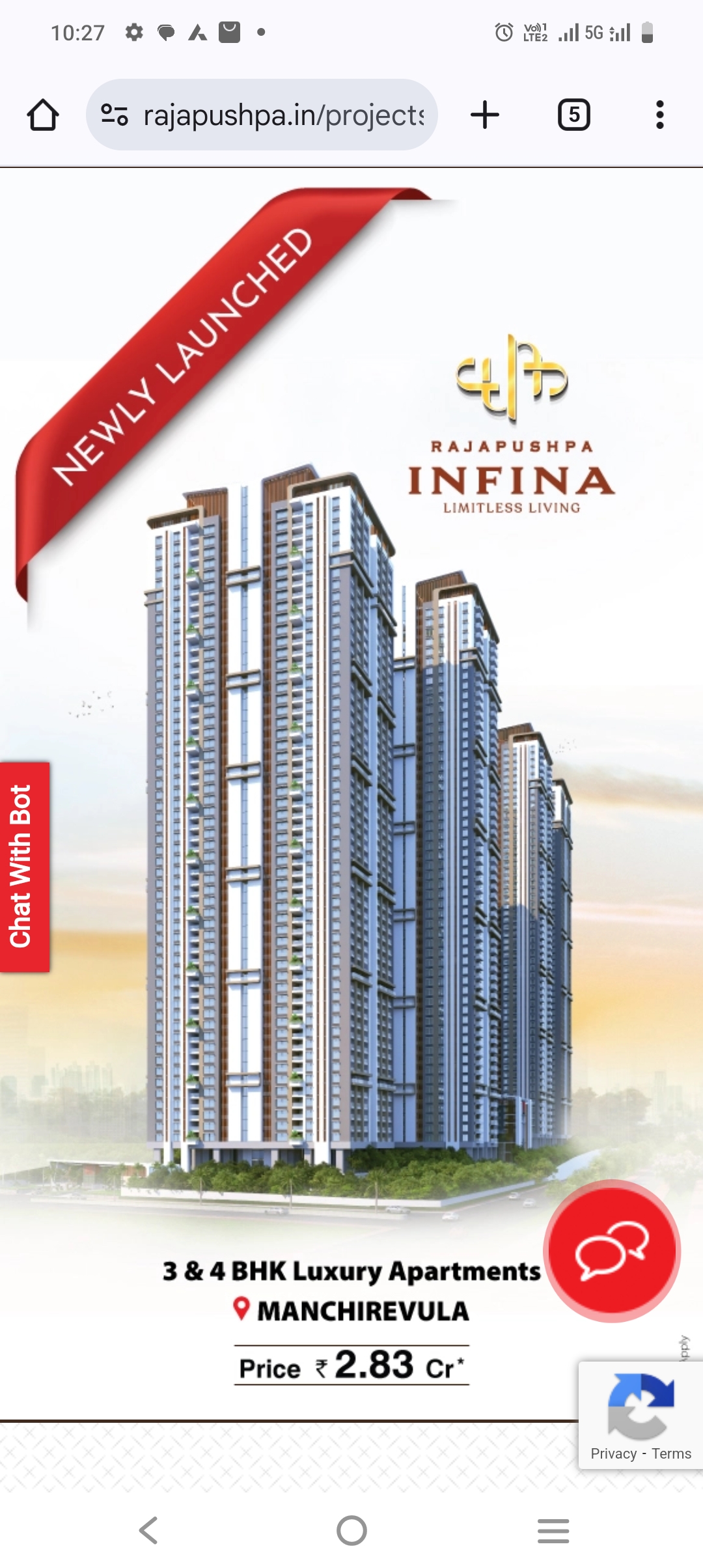 4 BHK + Pooja Room,Servant Room,Study Room,Extra Room Apartment For Sale in Rajapushpa Infina