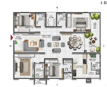 Floor Plan in 4 BHK Apartment at Prestige Beverly Hills, Kokapet – for Sale