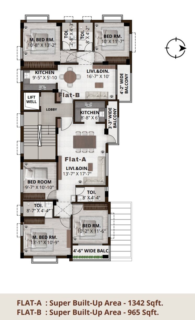 Floor Plan, new town 3 Bedroom 1342 Sq.Ft. Apartment In New Town Kolkata 7792967
