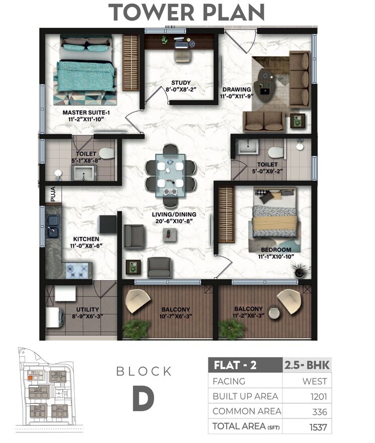 Floor Plan, candeur-crescent 2.5 Bedroom 1537 Sq.Ft. Apartment In Serilingampally Hyderabad 7793080