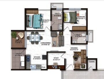 Floor Plan in 2.5 BHK Apartment at Candeur Crescent, Serilingampally – for Sale