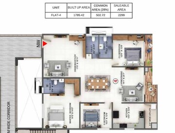 Floor Plan in 3 BHK Apartment at Candeur Lakescape, Kondapur – for Sale