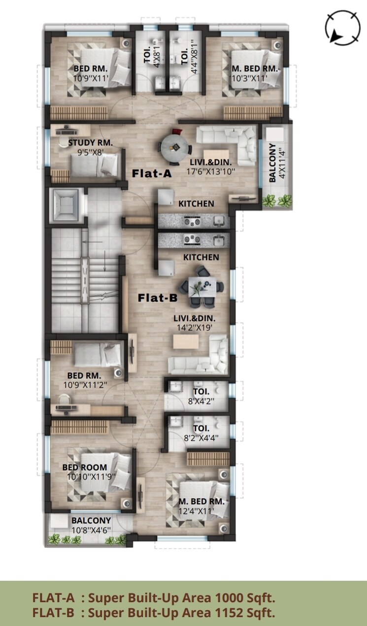 Floor Plan, new town action area 1 2.5 Bedroom 1000 Sq.Ft. Apartment In New Town Action Area 1 Kolkata 7797808