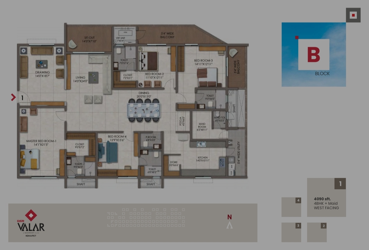 4 BHK + Extra Room Apartment For Sale in DSR Valar