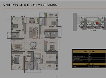 Floor Plan in 3 BHK Apartment at Prestige Clairemont, Kokapet – for Sale