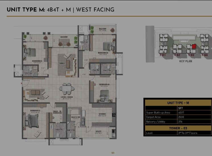 Floor Plan, prestige-clairemont 3 Bedroom 2003 Sq.Ft. Apartment In Kokapet Hyderabad 7798216