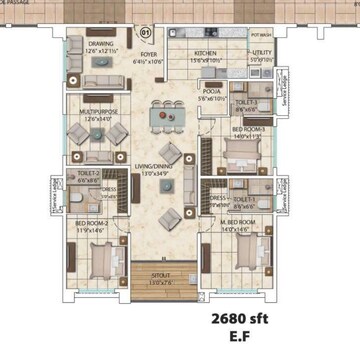 Floor Plan in 3 BHK Apartment at My Home Bhooja, Hi Tech City – for Sale