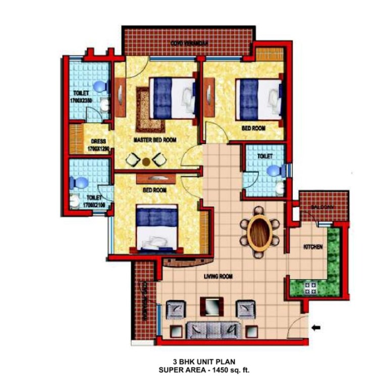 Floor Plan, omaxe-residency 2 Bedroom 1150 Sq.Ft. Apartment In Gomti Nagar Lucknow 7801864