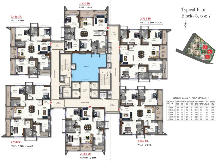 Floor Plan, western-springs 3 Bedroom 2451 Sq.Ft. Apartment In Puppalaguda Hyderabad 7807200