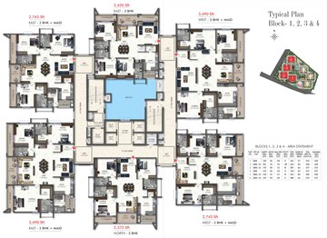 Floor Plan in 3 BHK Apartment at Western Springs, Puppalaguda – for Sale