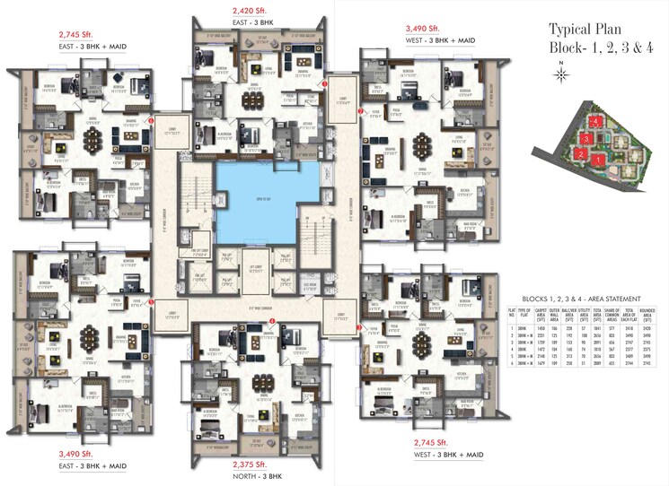 Floor Plan, western-springs 3 Bedroom 2451 Sq.Ft. Apartment In Puppalaguda Hyderabad 7807200
