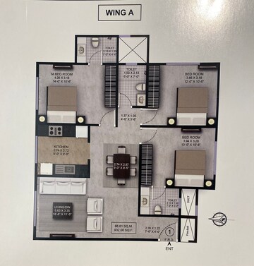 Floor Plan in 3 BHK Apartment at Lalani Grandeur, Goregaon East – for Sale