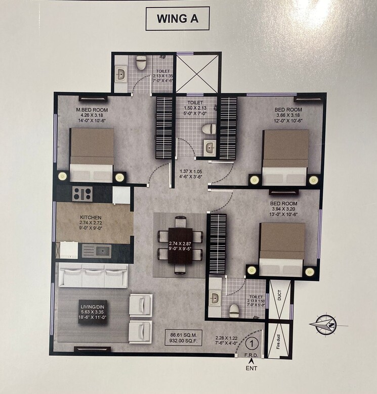 Floor Plan, lalani-grandeur 3 Bedroom 932 Sq.Ft. Apartment In Goregaon East Mumbai 7808877