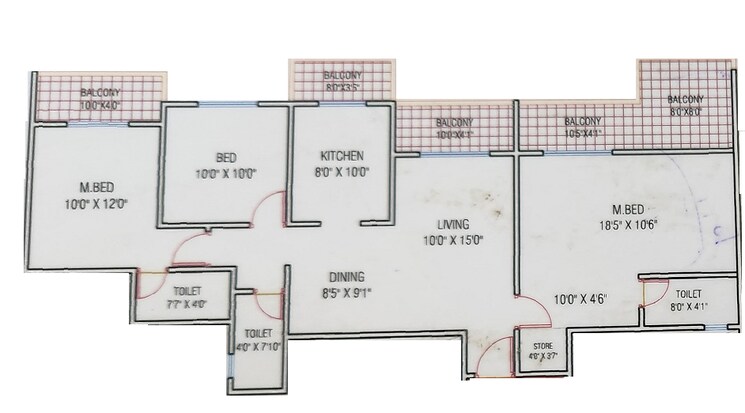 Floor Plan, preet-shivam-residency 3 Bedroom 994 Sq.Ft. Apartment In Ravet Pune 7809486