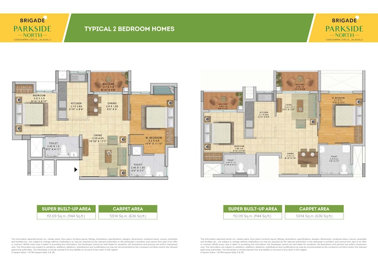 Floor Plan, brigade-parkside-north 2 Bedroom 1268 Sq.Ft. Apartment In Jalahalli Bangalore 7810948