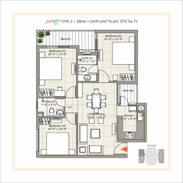 Floor Plan in 3 BHK Apartment at Sushma Joynest ZRK, Ghazipur – for Sale